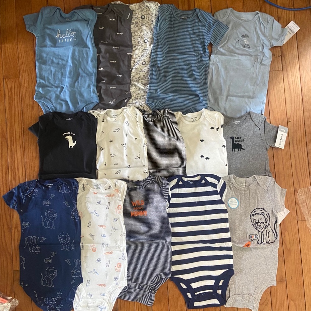 NWT 15 carters boys onesie bundle, size 12 mo